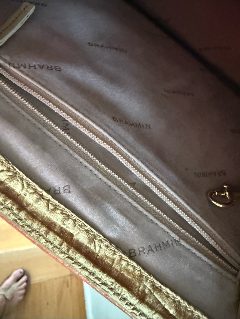 Brahmin Gabriella Metallic Gold Croc Embossed Leather Shoulder Crossbody Bag - Picture 12 of 15